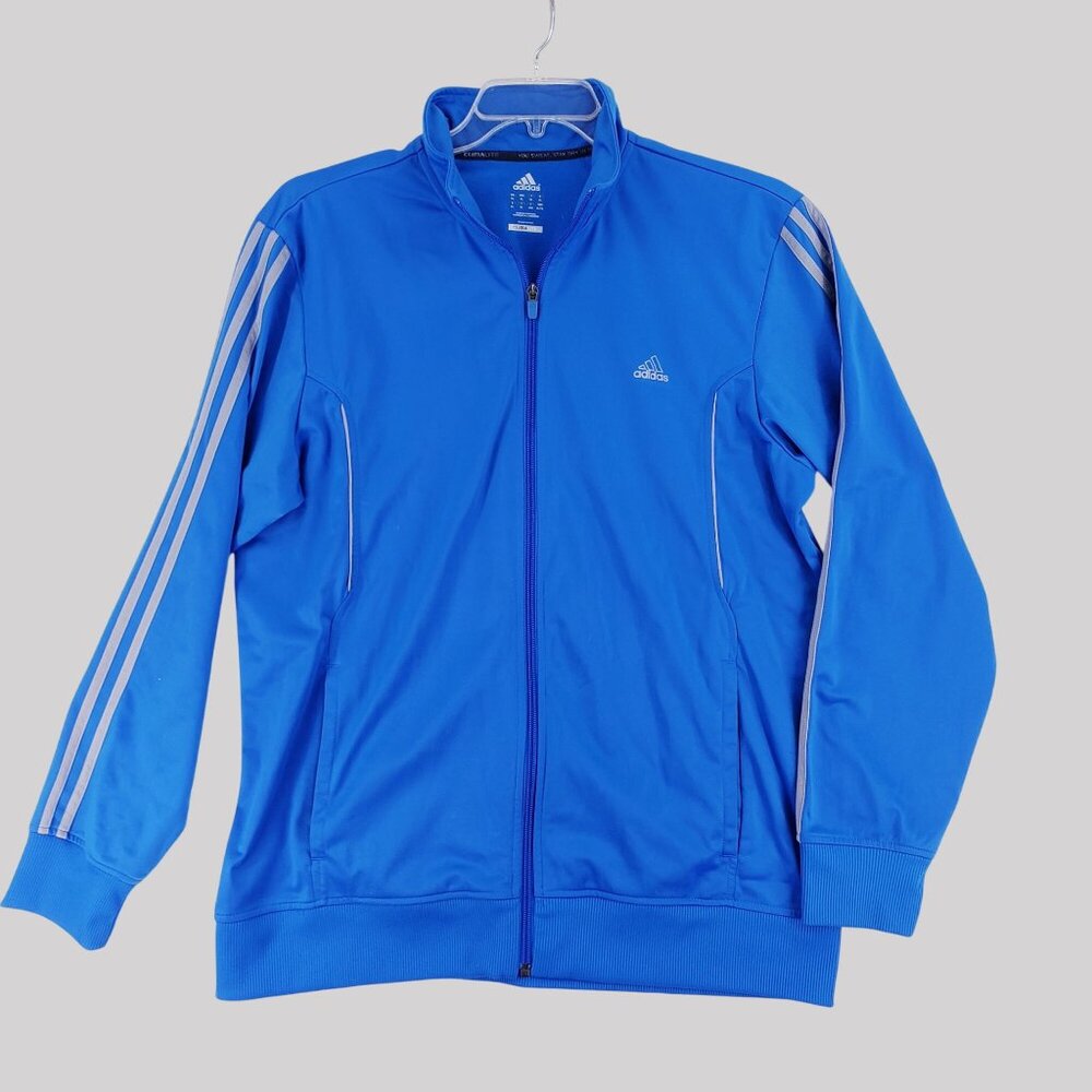 Adidas Blue Full-Zip Climalite Track Jacket With Striped Sleeves Mens XL